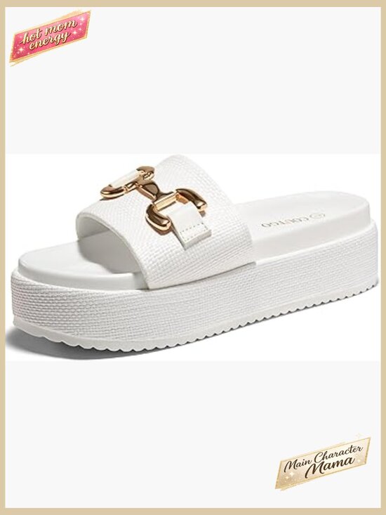 Shoes - Raffia Platform Sandals Espadrilles Slip On Chain Detail Boho Summer Slide